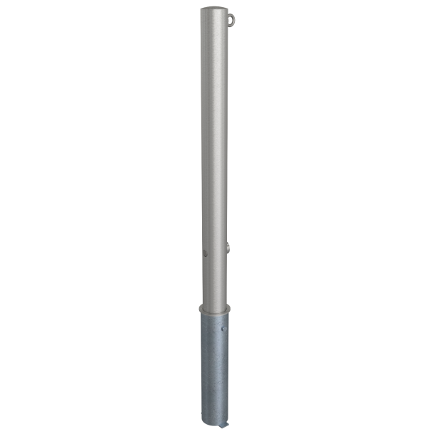 Stainless steel post |  76 mm | without decorative ring | removable, self-engaging lockwith hot-dip galvanized ground socket part-no. 476.40approx. 400 mm below ground | with triangular locking mechanism acc. with DIN 3223 | with 1 eyelet